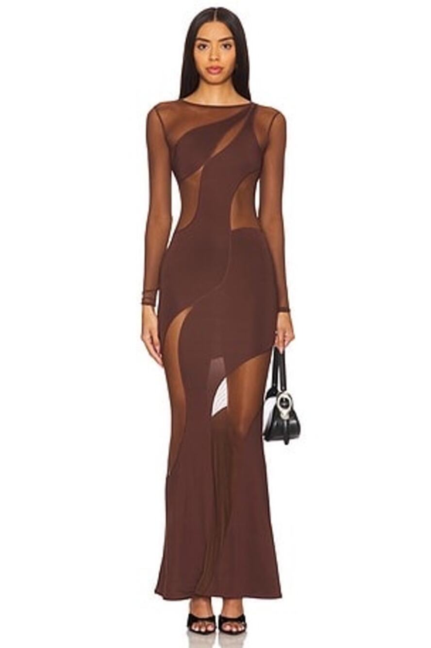 ow collection spiral maxi dress brown M
